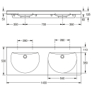 KWC Doppelwaschtisch, RONDA, MIRANIT, 1400x125x530 mm,...