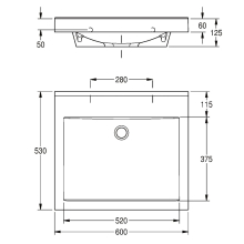 KWC Einzelwaschtisch, QUADRO, MIRANIT, 600x125x530 mm, Mulde Re-eckig