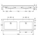 KWC Doppelwaschtisch, QUADRO, MIRANIT, 1400x125x530 mm,...