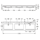 KWC Reihenwaschtisch, QUADRO, MIRANIT, 2100x125x530 mm, 3...