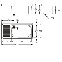 KWC Mehrzweckbecken, SIRIUS, Edelstahl, 1100x357x550 mm, Tropfteil Links