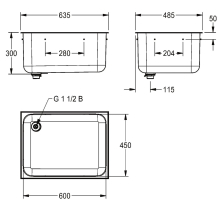 KWC Einlegebecken, ANIMA, Edelstahl, 635x300x485 mm, Ablauf Hinten Links