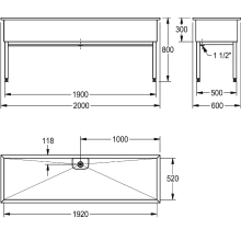KWC Werkraumbecken, SIRIUS, Edelstahl, 2000x800x600 mm, Unterbau