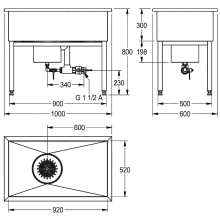 KWC Werkraumbecken, SIRIUS, Edelstahl, 1000x800x600 mm, U-bau, Schlammfang