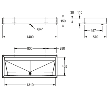 KWC Reihenwaschanlage, PRESTIGE, Edst, 1400x150x570 mm, 2 Waschplätze