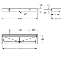 KWC Reihenwaschanlage, PRESTIGE, Edst, 2100x150x570 mm, 3 Waschplätze
