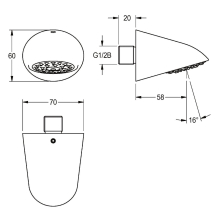 KWC Duschkopf, Aquajet-slimline, DN15, Wandanschluss, Strahlboden, 9l, 16 Grad