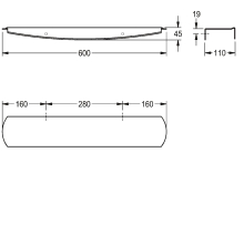 KWC Ablage, STRATOS, Edelstahl, 600x45x110 mm, AP, Inoxplus Oberfläche