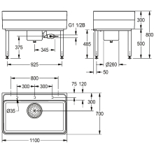 KWC Werkraumbecken, SIRIUS, MIRANIT, 1100x800x700 mm, U-bau, Schlammfang