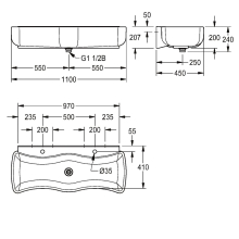 KWC Waschrinne, WASHINO, MIRANIT, 1100x207x450 mm, 2 Waschplätze