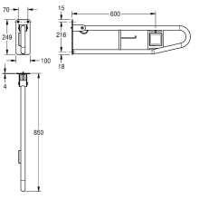 KWC Stützklappgriff, CONTINA, Edelstahl, Elektr. Spülauslösung Re, 100x250x850 mm