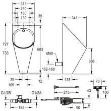 KWC Urinal, CAMPUS, Edelstahl, Auto. Sp, 313x732x341 mm, 24 VDC