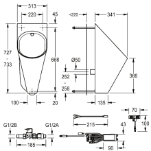 KWC Urinal, HEAVY DUTY, Edst, Auto. Sp, 313x732x341 mm, Hw.-mont, 24 V
