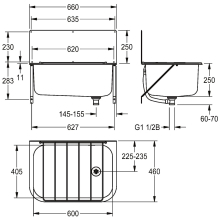 KWC Mehrzweckbecken, SIRIUS, Edelstahl, 660x250x460 mm, Klapprost und Spritzwand