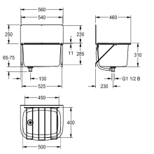 KWC Mehrzweckbecken, SIRIUS, Edelstahl, 560x310x460 mm, Klapprost und Spritzwand