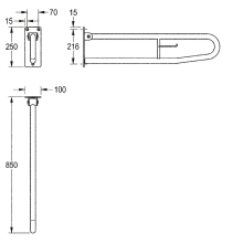 KWC Stützklappgriff, CONTINA, Edelstahl, 100x250x850 mm, Wc-rollenhalter