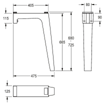 KWC Winkelfuß, FUTURA Exklusiv, MIRANIT, 125x665x475 mm