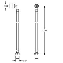 KWC Schlauch, G3/4xG3/4, 1200mm, DN10, L-form, 2000105647