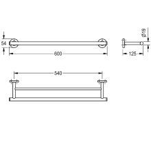 KWC Doppelhandtuchstange, MEDIUS, Edelstahl, 600x54x125 mm, AP, Hochglanz