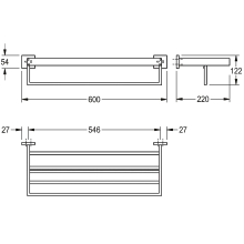 KWC Doppelhandtuchstange, CUBUS, Edst, 600x122x220 mm, AP, Hochglanz, Regal