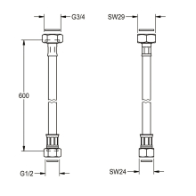 KWC Schlauch, G3/4xG1/2, 600 mm, DN8, Gerade, 2030012245
