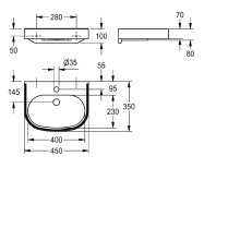 KWC Waschtisch, Variuscare, MIRANIT, 450x120x350 mm, Barr-frei, Farbstreifen