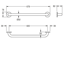 KWC Haltegriff, CONTINA, Edelstahl, 678x78x82 mm, Griffbreite 600 mm