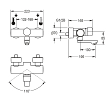 KWC Wandbatterie, F5, Hydr, Mischer, Schwenkauslauf, 195 mm, 6l