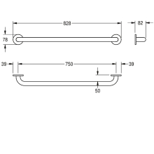 KWC Haltegriff, CONTINA, Edelstahl, 828x78x82 mm, Griffbreite 750 mm