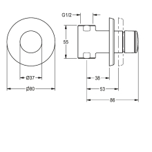 KWC Durchgangsventil, F3, Hydraulisch, O. Mischung, Unterputz, Duschen