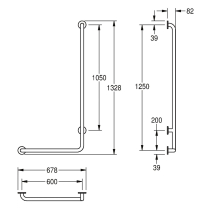 KWC Winkelgriff, CONTINA, Edelstahl, Winkel 90 Grad, Ausf. Li, 678x1328x82 mm
