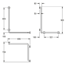 KWC Wandhandlauf, CONTINA, Edelstahl, für. Ecken, 806x983x726 mm, Ausf. Rechts