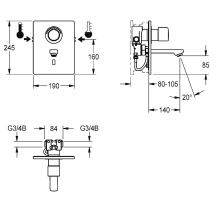 KWC Wascharmatur, F5, Elek, Thermostat, UP, F-set, Ausld. 140mm, 6l, für. Netzteil