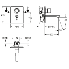 KWC Wascharmatur, F5, Elek, Thermostat, UP, F-set, Ausld. 200mm, 6l, für. Netzteil