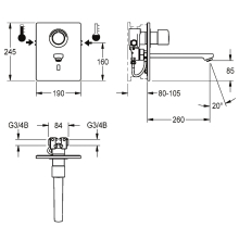 KWC Wascharmatur, F5, Elek, Thermostat, UP, F-set, Ausld. 260mm, 6l, für. Netzteil