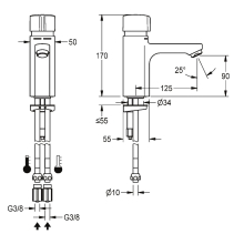 KWC Standbatterie, F5, Hydr, Mischer, 3l, Rohre