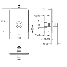 KWC Durchgangsventil, F3, Hydraulisch, O. Mischung, Unterputz, Fertigbauset