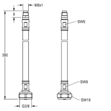 KWC Schlauch, F5, G3/8xM8x1, 380mm, DN6, Sieb, Gerade, 2030041311