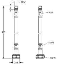 KWC Schlauch, F5, G3/8xM8x1, 520mm, DN6, Rückflussverhinderer, Gerade, 2030041321