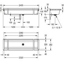 KWC Waschrinne, PLANOX, Edelstahl, W.-mont, 2400x210x382 mm, O. Arm-bank