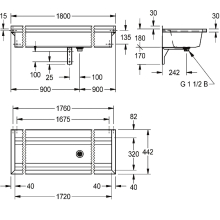 KWC Waschrinne, PLANOX, Edelstahl, W.-mont, 1800x210x442 mm, m. Arm-bank