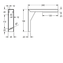 KWC Konsole, PLANOX, Edelstahl, Wandmontage, 45x180x240 mm