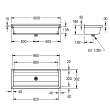KWC Waschrinne, PLANOX, Edelstahl, W.-mont, 1000x210x382 mm, O. Arm-bank