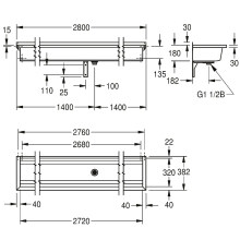 KWC Waschrinne, PLANOX, Edelstahl, W.-mont, 2800x210x382 mm, O. Arm-bank