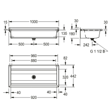 KWC Waschrinne, PLANOX, Edelstahl, W.-mont, 1000x210x442 mm, m. Arm-bank