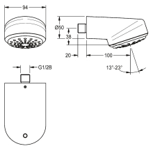 KWC Duschkopf, Aquajet-comfort, DN15, Strahlboden Winkelv, Wandanschluss, 9l