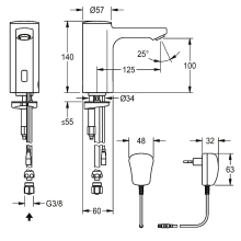 KWC Standventil, F5, Elek, O. Mischung, 5l, Rohr, Steckernetzteil 230 VAC