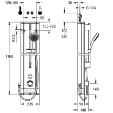 KWC Duschpaneel, F5, Elek, Edelstahl, Therm, Hb-garnitur, für. Batt./netzteil