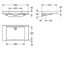 KWC Einzelwaschtisch, QUADRO-FX, MIRANIT, 800x150x470 mm, Mulde Re-eckig