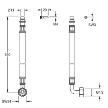 KWC Schlauch, F5, G1/2 und Steckfitting, 950mm, DN10, L-form, 2030060323